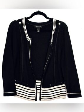 White House Black Market Milano Stripe Epaulette Sweater Jacket Black Size L